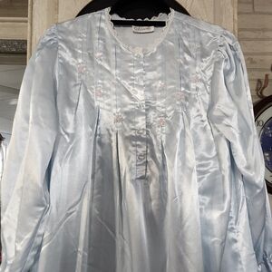 Vintage Nicole Women's Satin Long Sleeve Maxi Nightgown Light Blue Medium